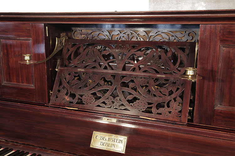 Bechstein pull-out, openwork piano music desk in a stylised design of birds and foliage