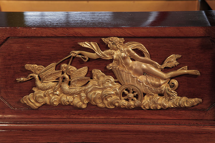 Ibach front panel ormolu mount featuring Aphrodite in a chariot pulled by a pair of swans