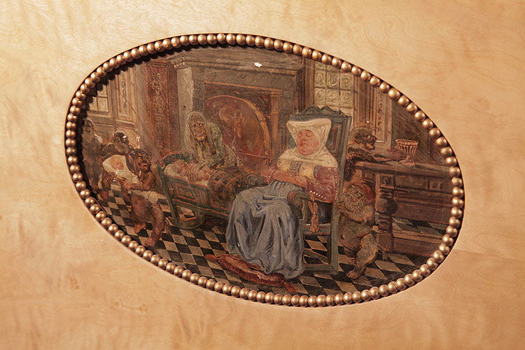 Hand-painted oval by Danish artist Gudmund Hentze featuring a night nurse asleep whilst the baby is stolen