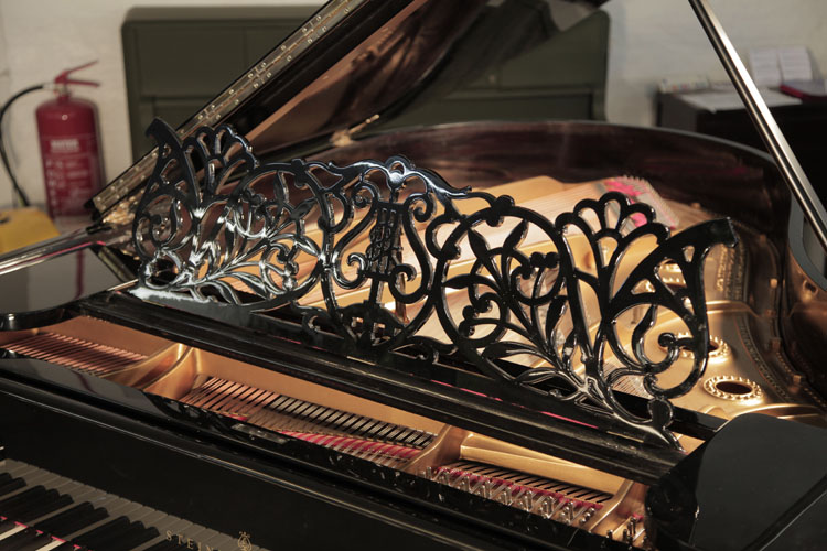 Steinway Model A piano filigree music desk in a stylised floral design with central lyre motif