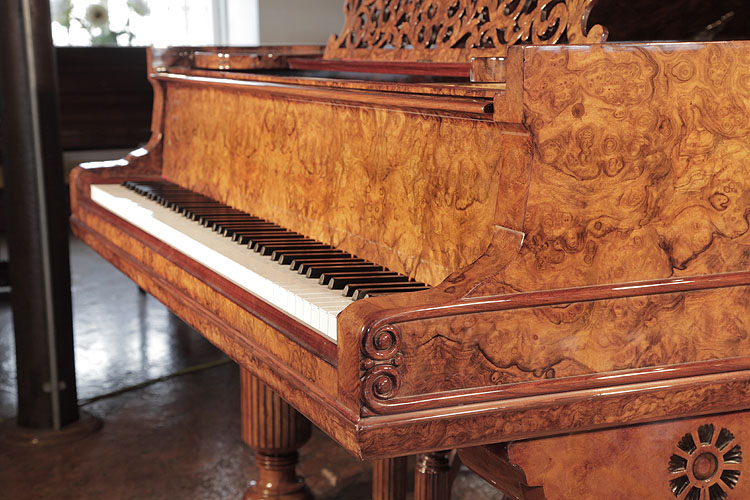Steinway Model D piano cheek   with sinuous antique styling and dual moulding detail