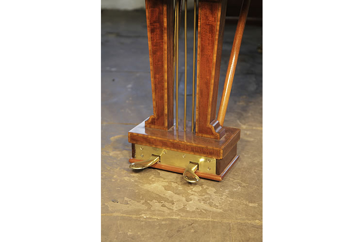 Steinway Model O two-pedal piano lyre with brass footplate