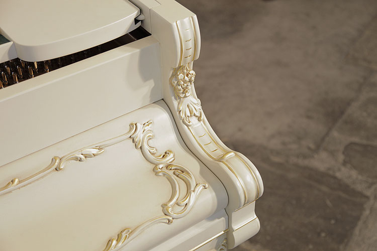 Steinway Model O piano cheek detail carved with flowers and foliage