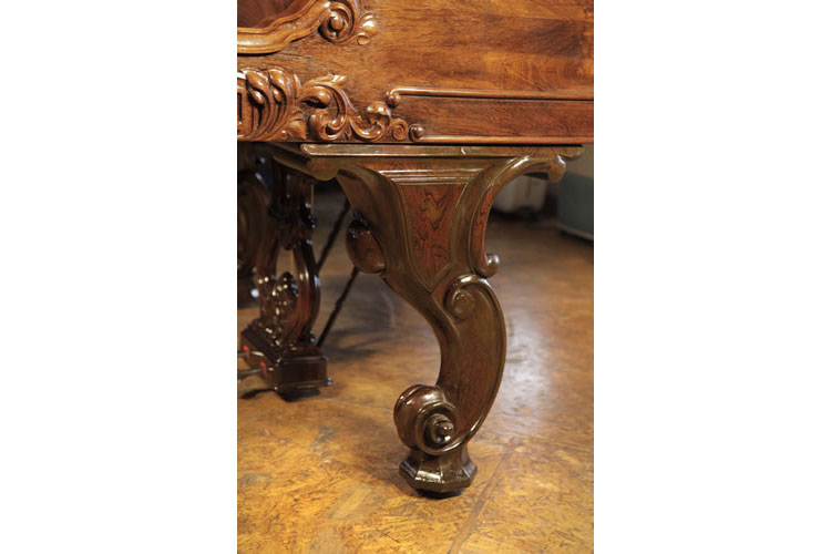 Steinway Rococo style, carved cabriole leg with scroll feet and hidden casters