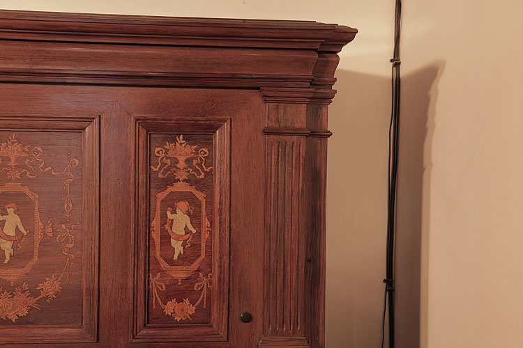 	
Steinway pilaster and inlaid side panel  of a child in swagged material, surrounded by an urn, with ribbons and flowers