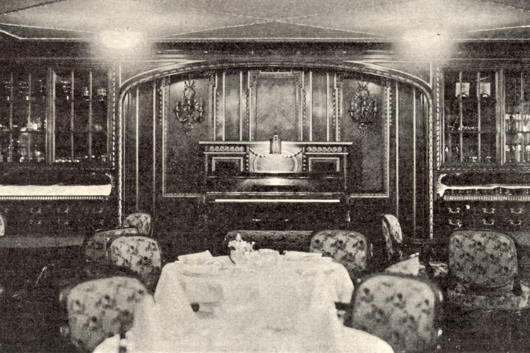 Photo of the piano situated in First Class, a La Carte on RMS Olympic