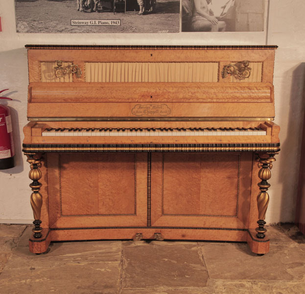 Chappell Upright Piano with a Bird's Eye Maple Case with Twisted, Baluster Legs and Gilt Accents