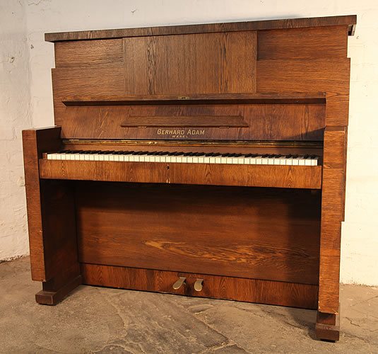 Golden age of pianos. Brutalist style, Gerhard Adams upright piano with a polished, oak case