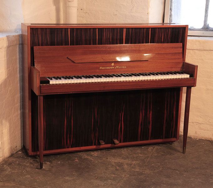 Mid Century Modern style, 1956, Monington and Weston upright piano for sale with a mahogany and macassar ebony case