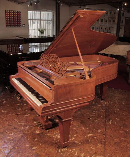 Reconditioned, 1900, Steinway Model B grand piano for sale with a satinwood case and spade legs 