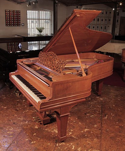 The Golden Age of Pianos. Reconditioned, 1900, Steinway Model B grand piano for sale with a satinwood case and spade legs