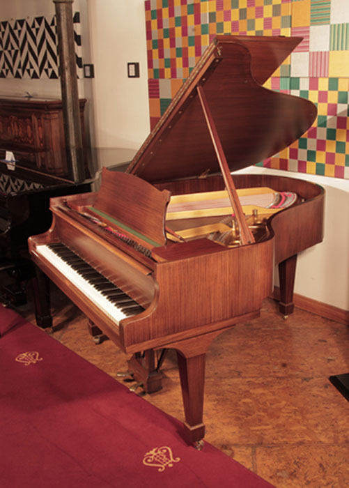 Golden Age of Pianos. Restored, 1961, Steinway Model M grand piano with a satin, walnut case and spade legs