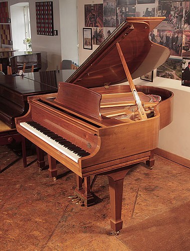 The Golden Age of Pianos. Crown Jewel Collection, 1997, Steinway Model S baby grand piano for sale with a polished, walnut case and spade legs