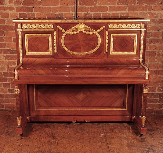 Golden Age of Pianos. A 1912, Steinway Vertegrand upright piano for sale with a quartered walnut case. Piano was commissioned for the RMS Olympic Liner, sister to the Titanic.